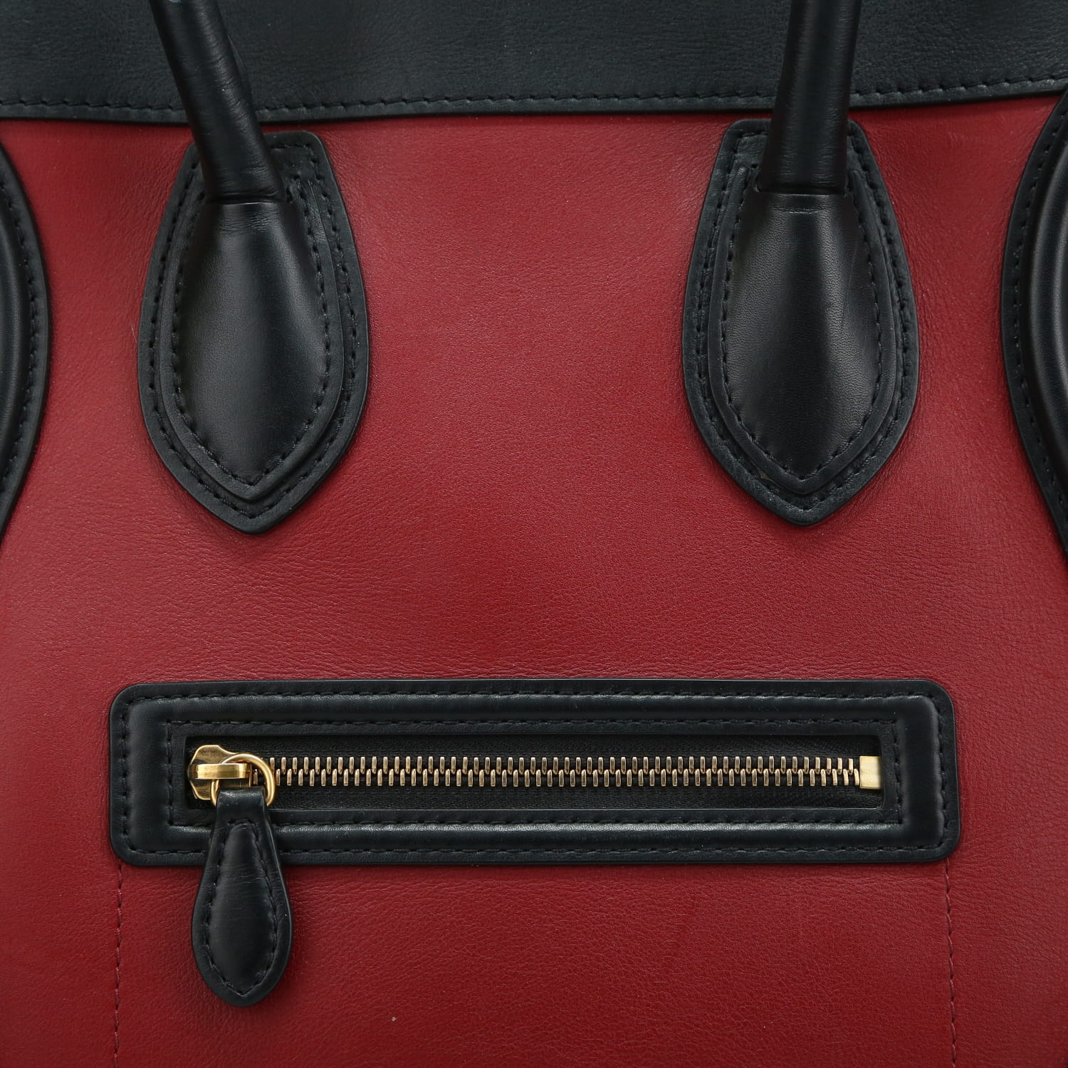 Celine  Luggage Mini handbag  in burgundy and black leather  and beige suede - Detail D1