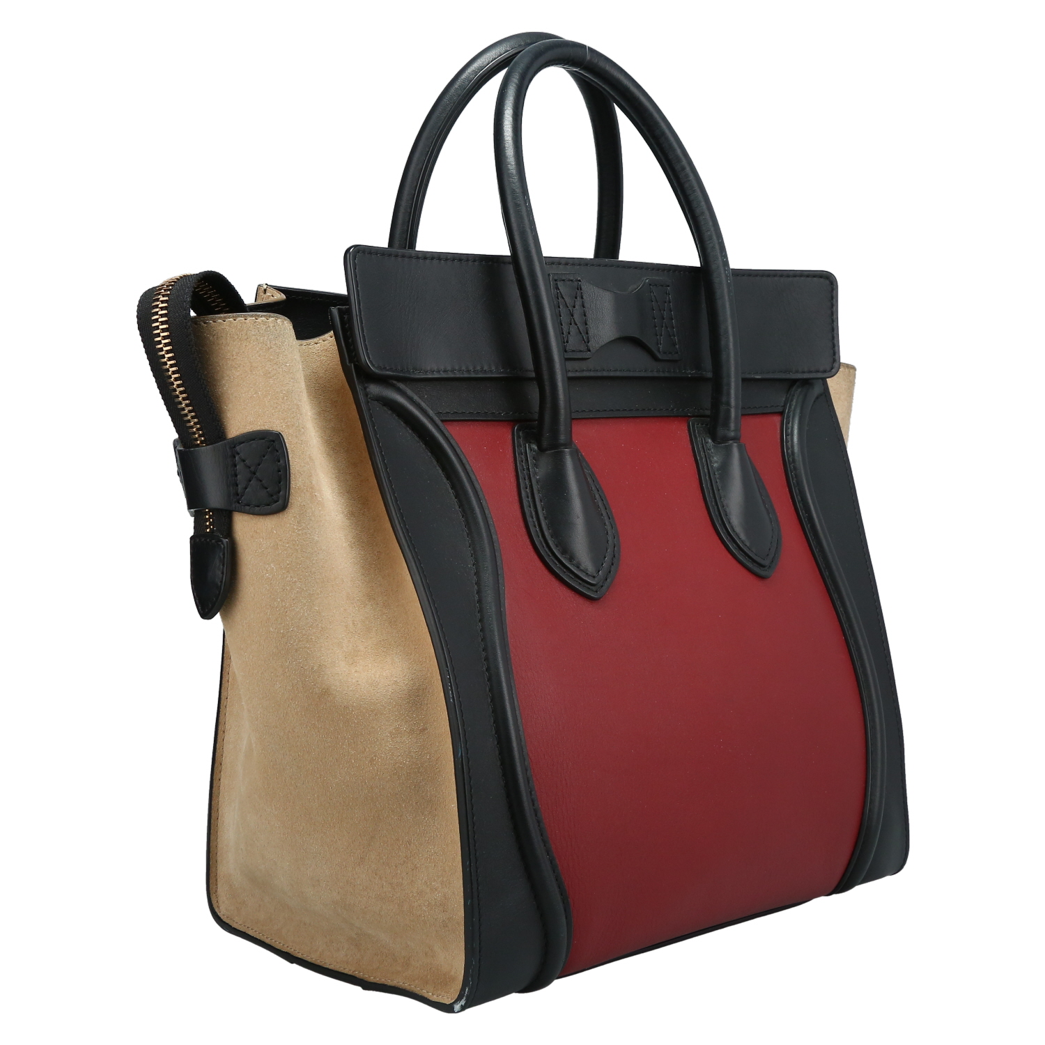 Borsa Celine  Luggage Mini in pelle bordeaux e nera e camoscio beige - Detail D6