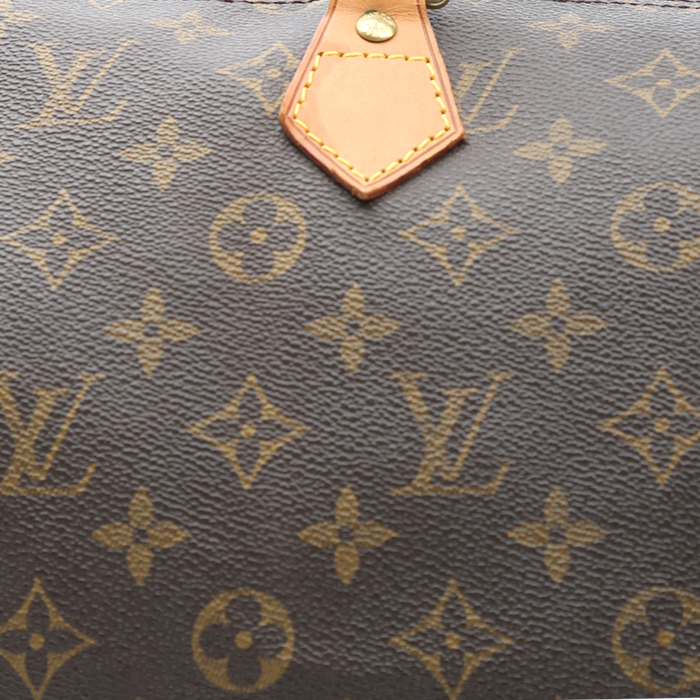 Louis Vuitton  Speedy 35 handbag  in brown monogram canvas  and natural leather - Detail D1