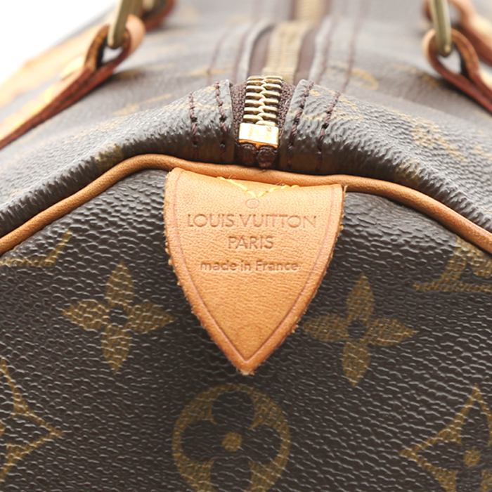Borsa Louis Vuitton  Speedy 35 in tessuto monogram marrone e pelle naturale - Detail D3
