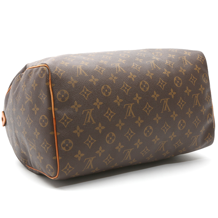 Sac à main Louis Vuitton  Speedy 35 en tissu monogram marron et cuir naturel - Detail D4