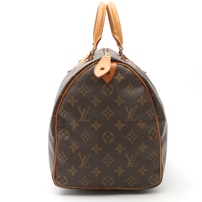 Louis Vuitton  Speedy 35 handbag  in brown monogram canvas  and natural leather - Detail D5