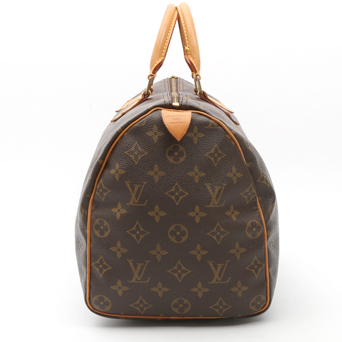 Louis Vuitton  Speedy 35 handbag  in brown monogram canvas  and natural leather - Detail D6