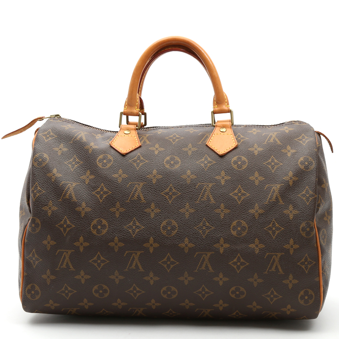 Louis Vuitton  Speedy 35 handbag  in brown monogram canvas  and natural leather - Detail D7