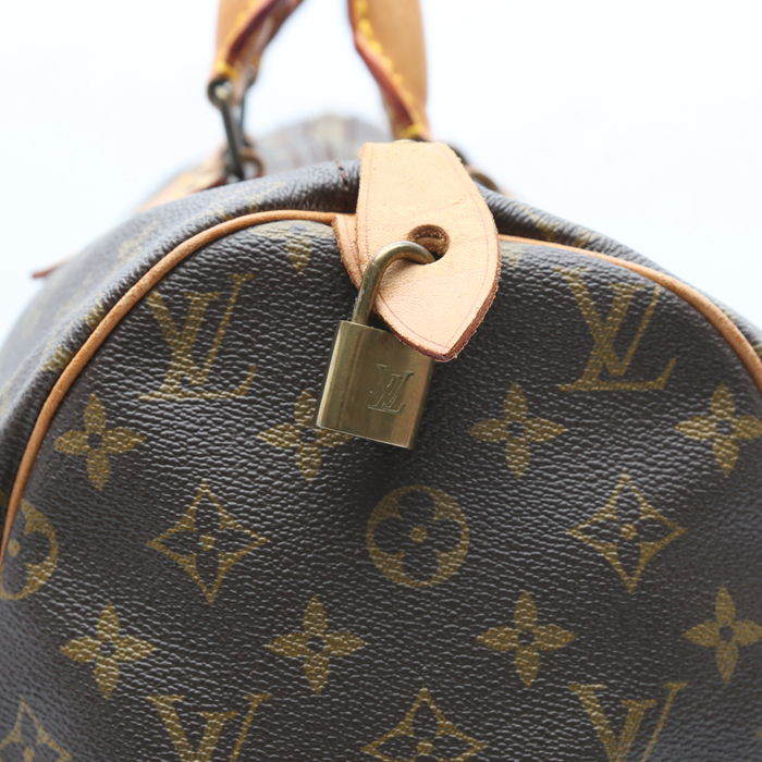 Louis Vuitton  Speedy 40 handbag  in brown monogram canvas  and natural leather - Detail D1