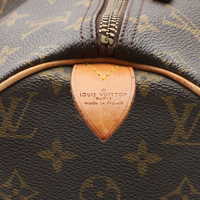Sac à main Louis Vuitton  Speedy 40 en toile monogram enduite marron et cuir naturel - Detail D3