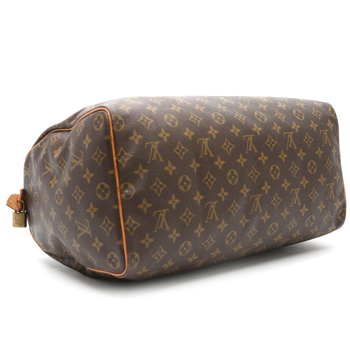 Sac à main Louis Vuitton  Speedy 40 en toile monogram enduite marron et cuir naturel - Detail D4