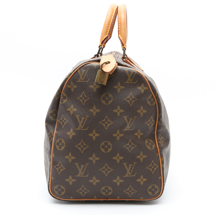 Sac à main Louis Vuitton  Speedy 40 en toile monogram enduite marron et cuir naturel - Detail D6