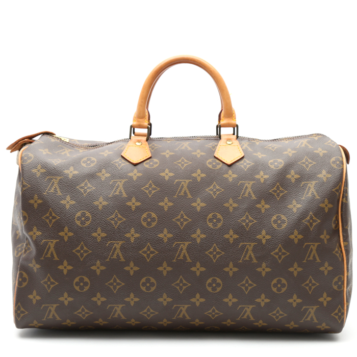 Sac à main Louis Vuitton  Speedy 40 en toile monogram enduite marron et cuir naturel - Detail D7