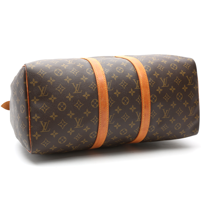 Bolsa de viaje Louis Vuitton  Keepall 45 en lona Monogram marrón y cuero natural - Detail D4