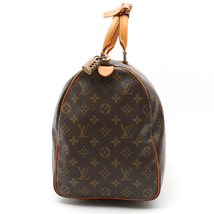 Bolsa de viaje Louis Vuitton  Keepall 45 en lona Monogram marrón y cuero natural - Detail D5
