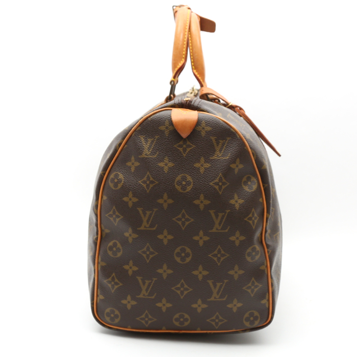 Bolsa de viaje Louis Vuitton  Keepall 45 en lona Monogram marrón y cuero natural - Detail D6