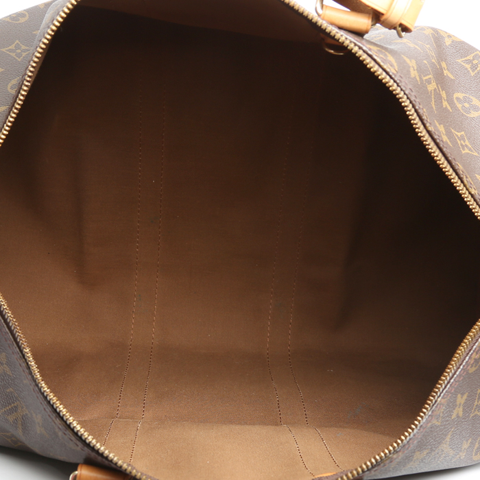 Sac de voyage Louis Vuitton  Keepall 45 en toile monogram marron et cuir naturel - Detail D2