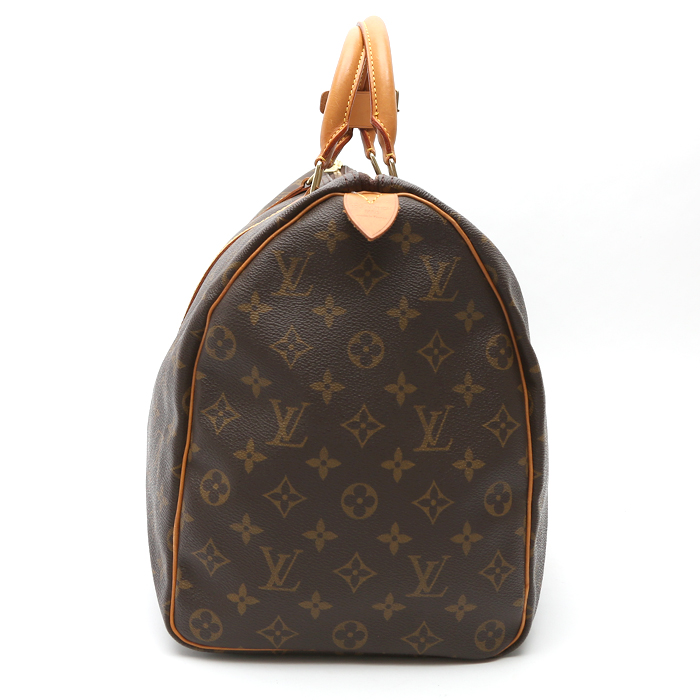 Sac de voyage Louis Vuitton  Keepall 45 en toile monogram marron et cuir naturel - Detail D5