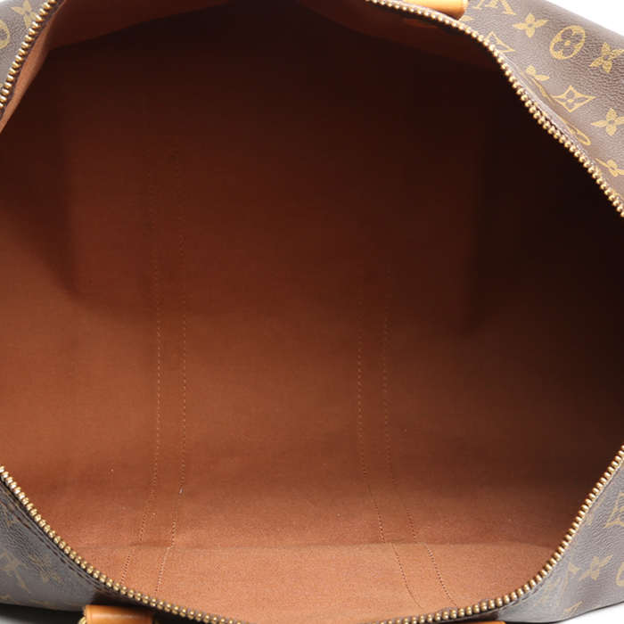 Bolsa de viaje Louis Vuitton  Keepall 50 en lona Monogram marrón y cuero natural - Detail D2