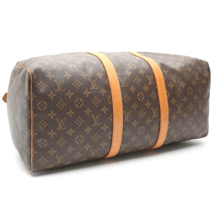 Bolsa de viaje Louis Vuitton  Keepall 50 en lona Monogram marrón y cuero natural - Detail D4