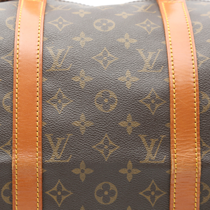 Sac de voyage Louis Vuitton  Keepall 50 en toile monogram marron et cuir naturel - Detail D1
