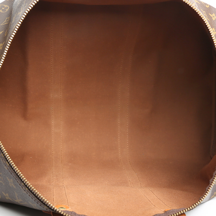 Bolsa de viaje Louis Vuitton  Keepall 50 en lona Monogram marrón y cuero natural - Detail D2