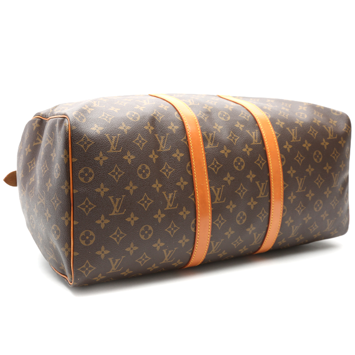 Sac de voyage Louis Vuitton  Keepall 50 en toile monogram marron et cuir naturel - Detail D4