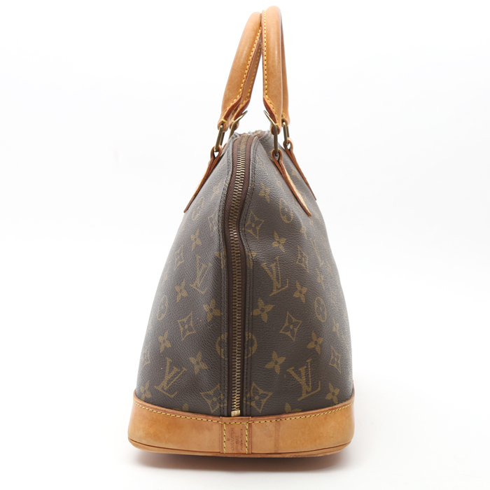 Louis Vuitton  Alma small model  handbag  in brown monogram canvas  and natural leather - Detail D6