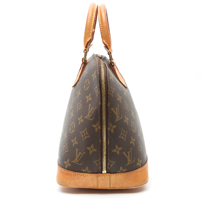 Sac à main Louis Vuitton  Alma en toile monogram marron et cuir naturel - Detail D5