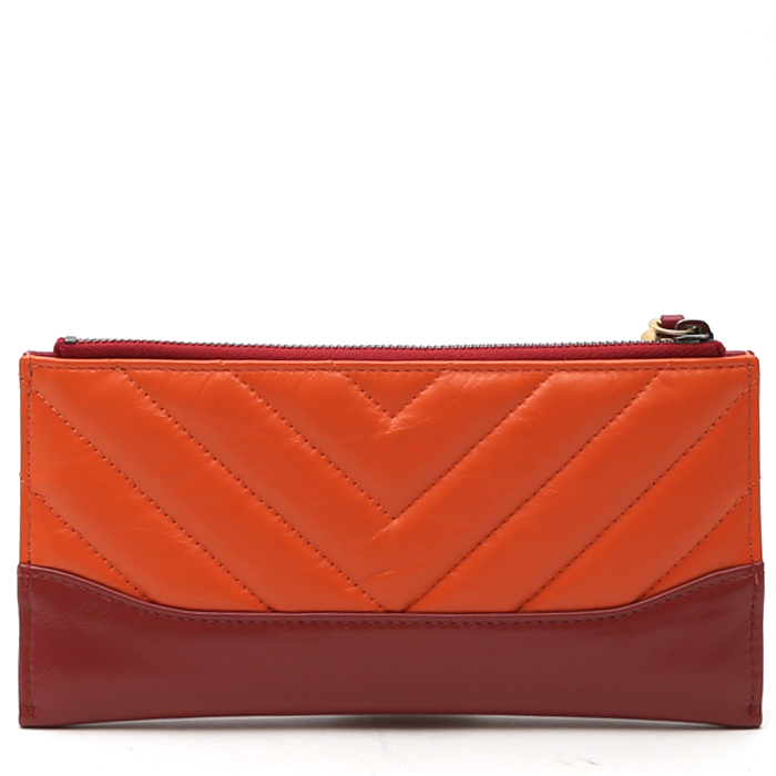 Chanel Gabrielle wallet in orange quilted leather and burgundy leather - Detail D7
