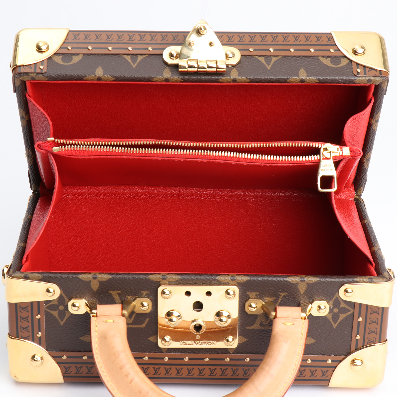 Baul Louis Vuitton Valisette Tresor en lona Monogram marrón y cuero natural - Detail D2