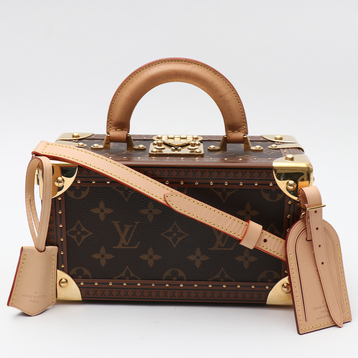 Louis Vuitton Valisette Tresor trunk in brown monogram canvas and natural leather - Detail D9