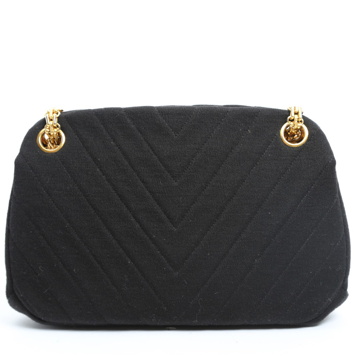 Chanel  Vintage handbag  in black quilted jersey - Detail D7