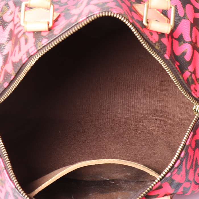 Borsa Louis Vuitton  Speedy Editions Limitées in tela monogram marrone e rosa e pelle naturale - Detail D2