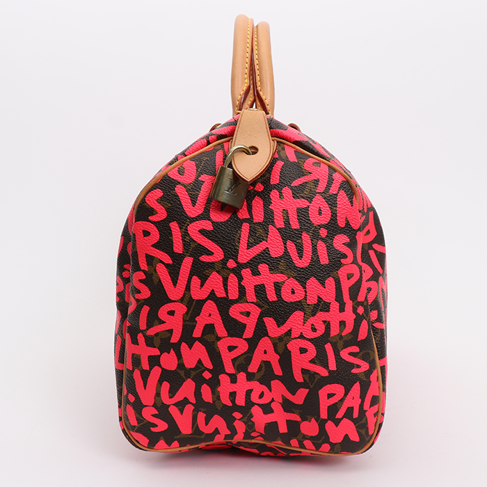 Louis Vuitton  Speedy Editions Limitées handbag  in brown and pink monogram canvas  and natural leather - Detail D5