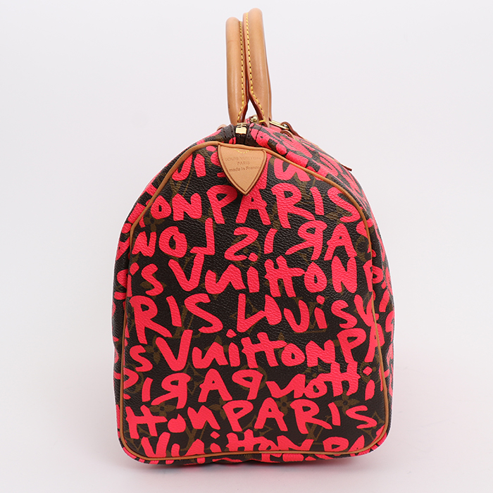 Borsa Louis Vuitton  Speedy Editions Limitées in tela monogram marrone e rosa e pelle naturale - Detail D6