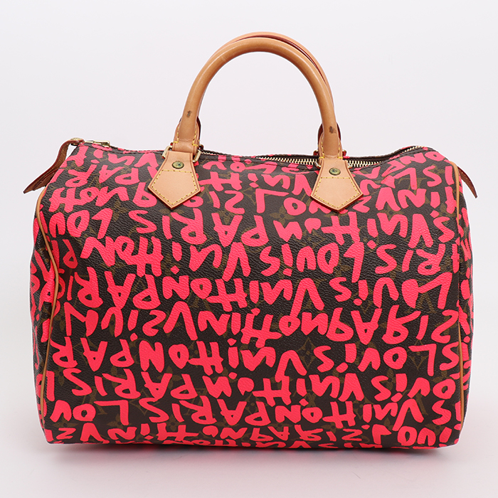 Sac à main Louis Vuitton  Speedy Editions Limitées en toile monogram marron et rose et cuir naturel - Detail D7