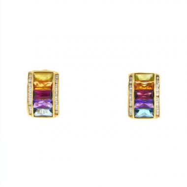 Paire de boucles d'oreilles H. Stern Rainbow en or jaune, diamant et pierres de couleurs