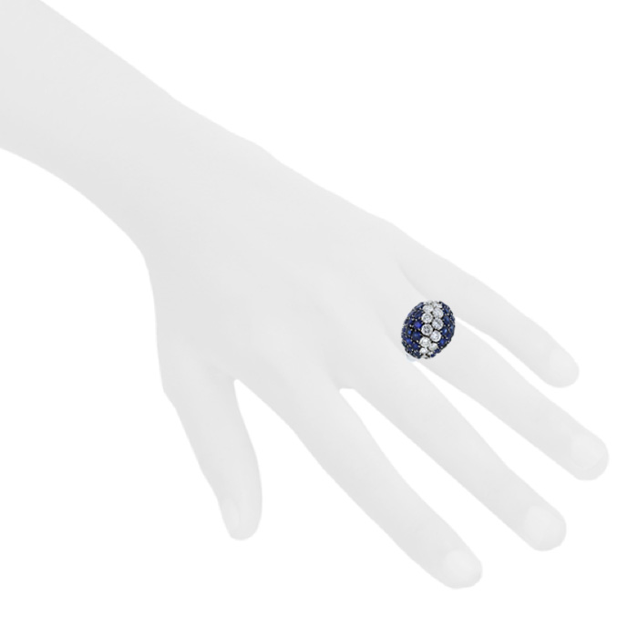 Anello a sfera Vintage  in oro bianco, zaffiri e diamanti - Detail D1