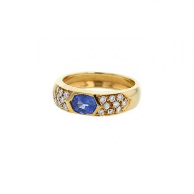 Bague Vintage  en or jaune, saphir et diamant
