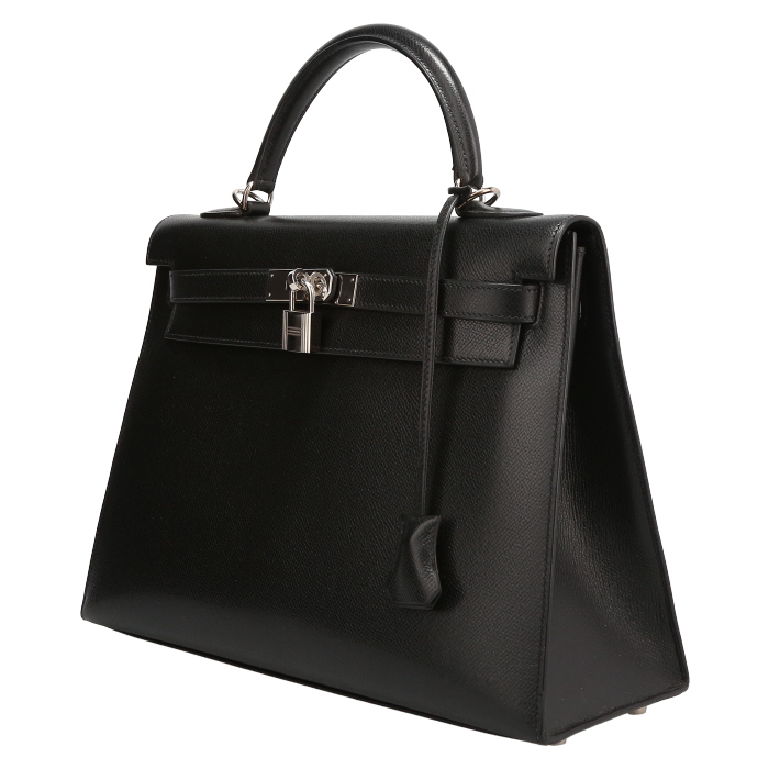 Bolso de mano Hermès  Kelly 32 cm en cuero epsom negro - Detail D3