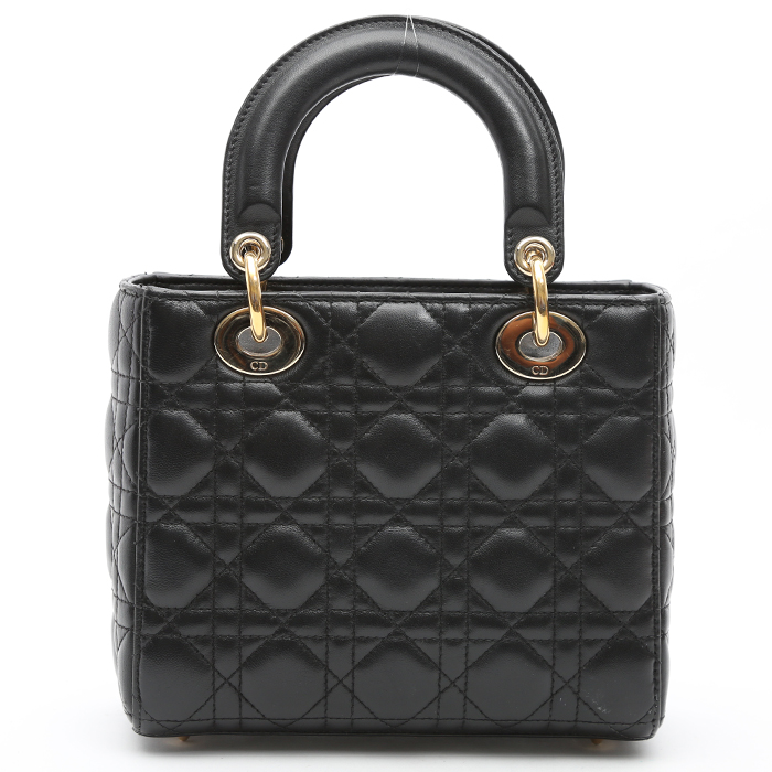 Dior  Lady Dior small model  handbag  in black leather cannage - Detail D2