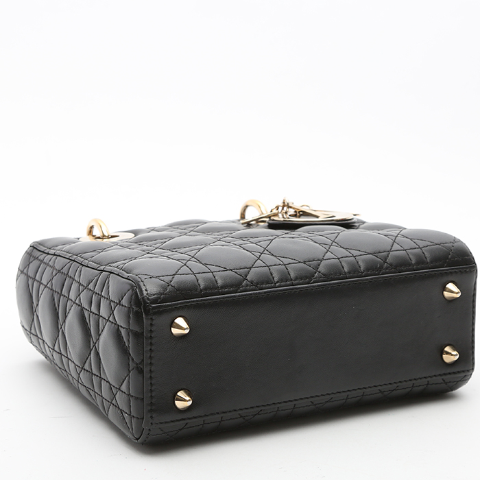 Dior  Lady Dior small model  handbag  in black leather cannage - Detail D3