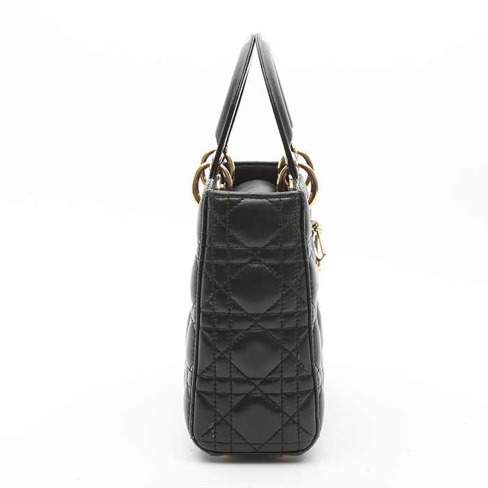 Dior  Lady Dior small model  handbag  in black leather cannage - Detail D5