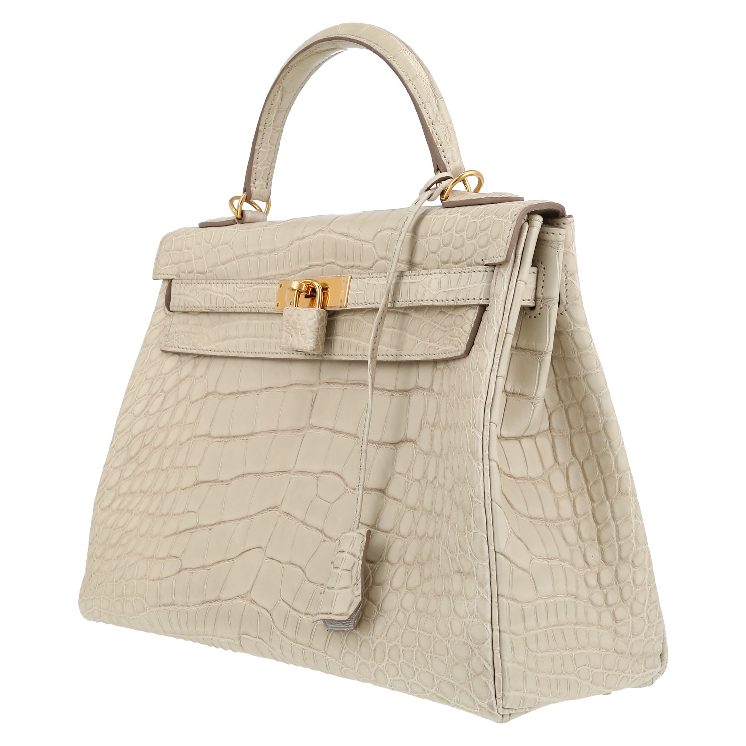 Hermès  Kelly 32 cm handbag  in Gris-Béton alligator - Detail D3