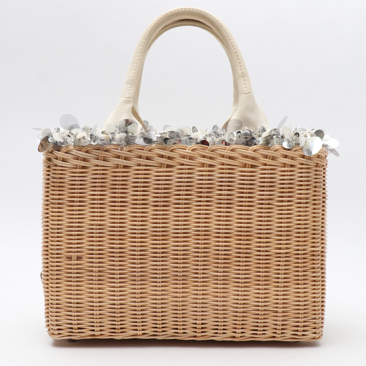 Sac cabas Prada   en osier et toile beige - Detail D7