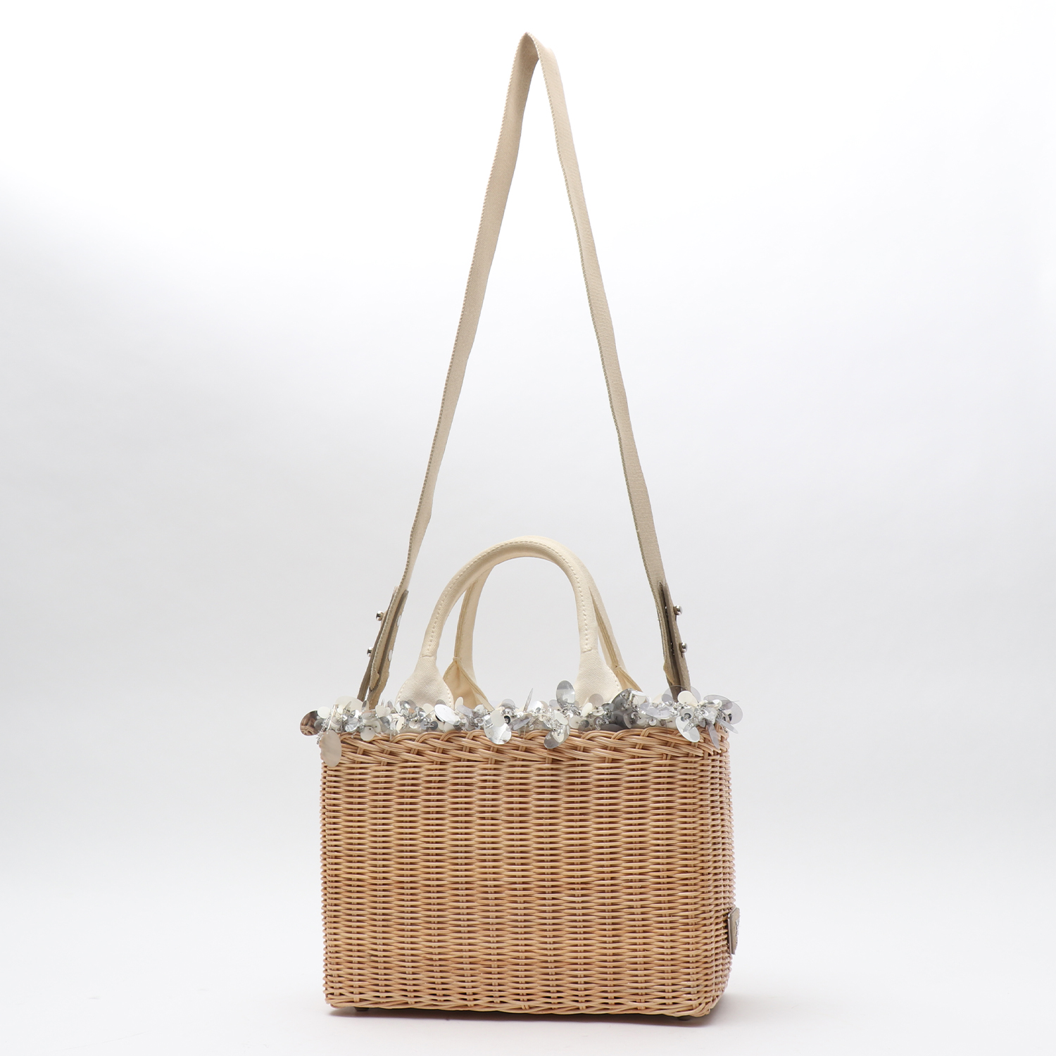 Shopping bag Prada   in vimini e tela beige - Detail D8