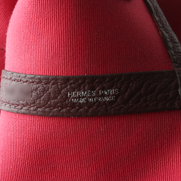 Bolso Cabás Hermès  Garden Party 36 cm en lona rosa y cuero color burdeos - Detail D3