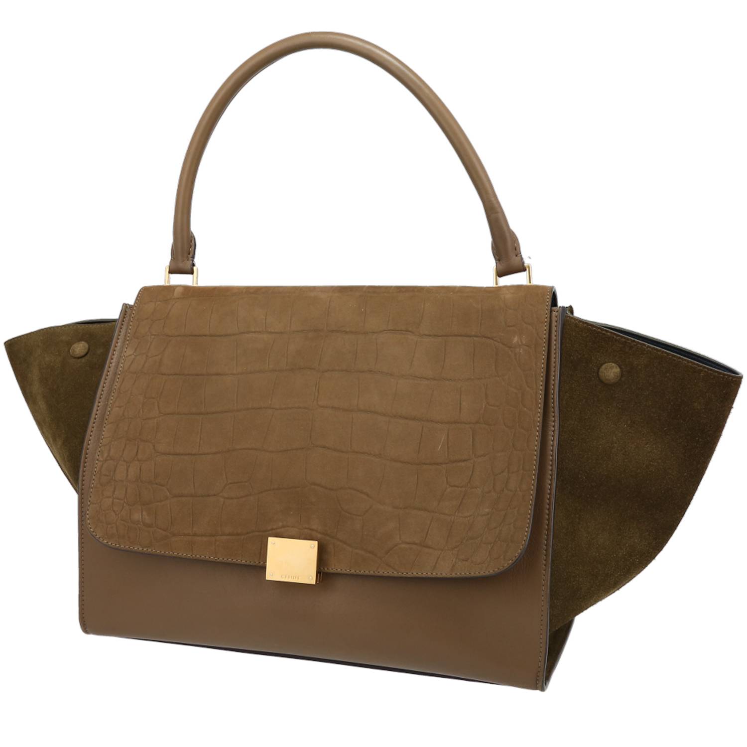 Trapeze Handbag In Brown Leather And Brown Suede