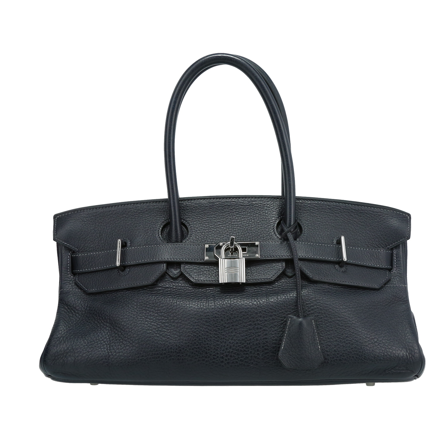 Hermès  Birkin Shoulder bag worn on the shoulder or carried in the hand  in navy blue leather taurillon clémence - Detail D2