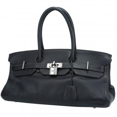 Bolso para llevar al hombro o en la mano Hermès  Birkin Shoulder en cuero taurillon clémence azul marino