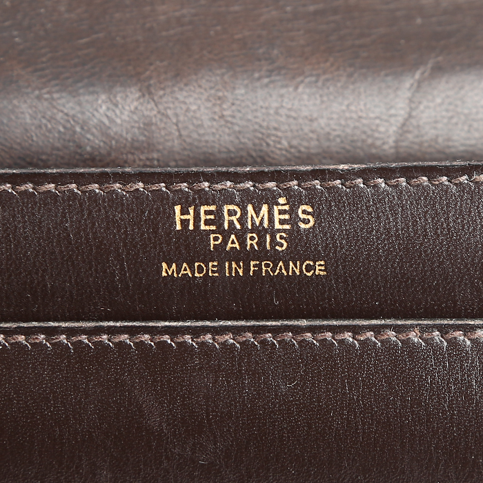 Hermès  Vintage handbag  in brown box leather - Detail D3