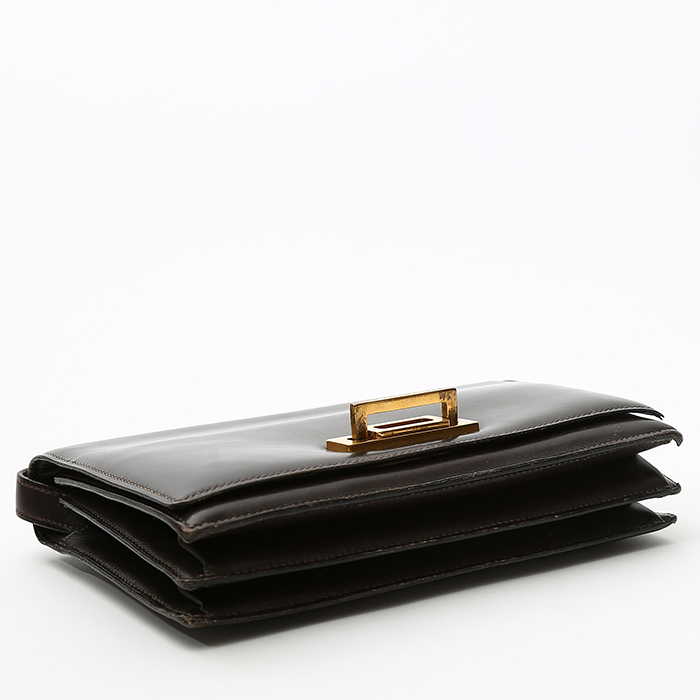 Hermès  Vintage handbag  in brown box leather - Detail D4