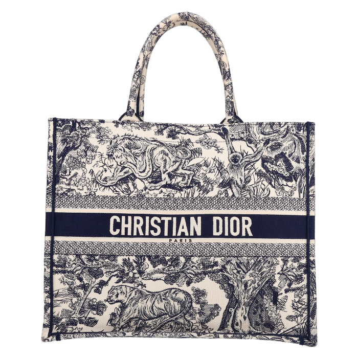 Sac cabas Dior  Book Tote en toile monogram Oblique bleue et blanche - Detail D2